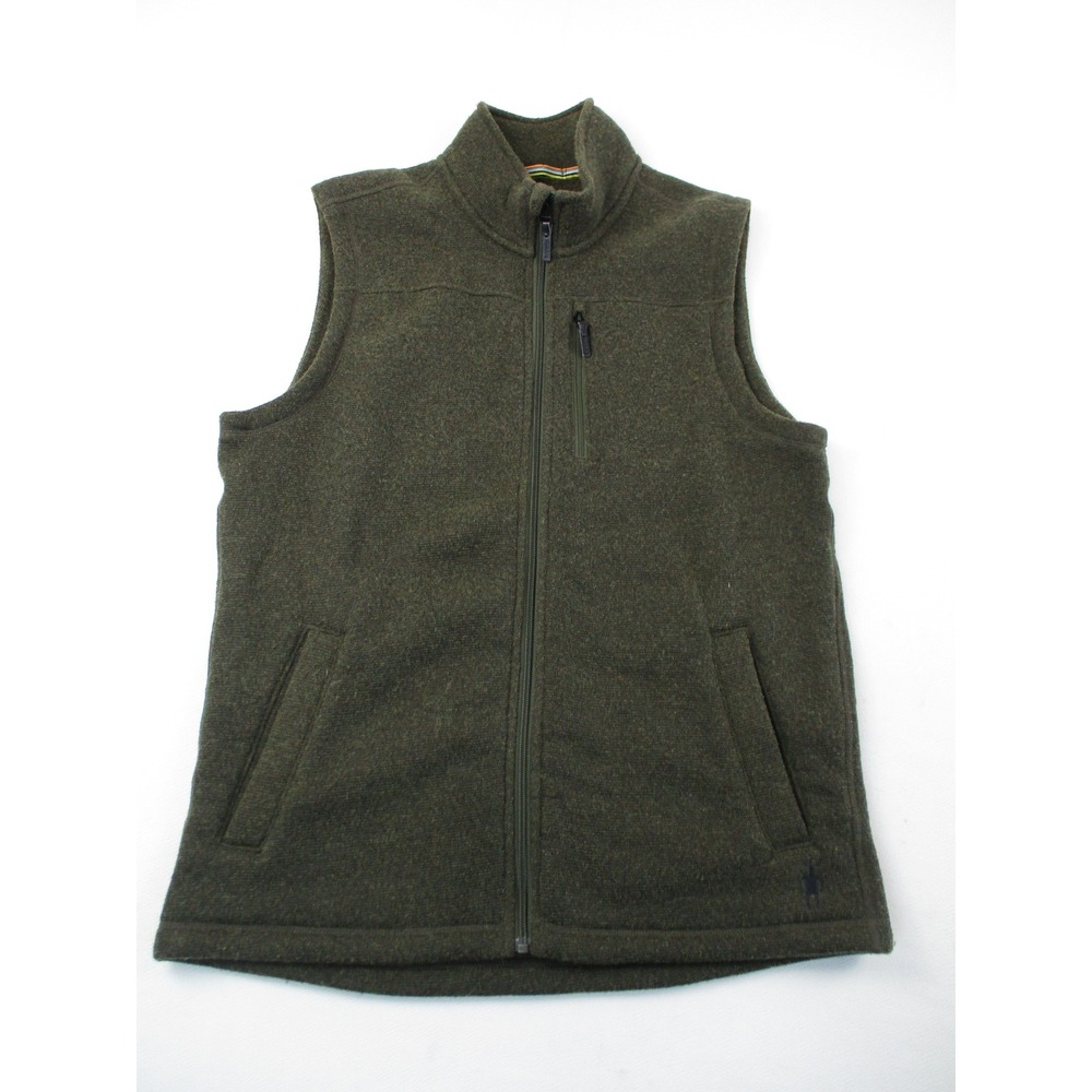 Smartwool Vest Men M Olive Green Merino Wool‎ Full Zip Pockets Outdoor Layering